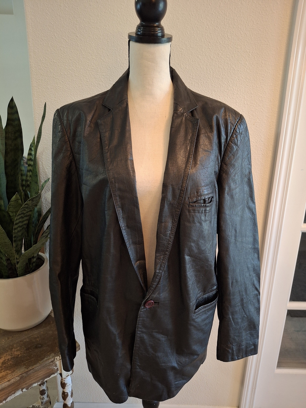 Vintage Oversized Black Leather Blazer Jacket